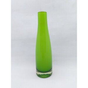 Vtg. Retro Encased Green Scandinavian Style Clear Bottom Bud Vase Almost 7.5"